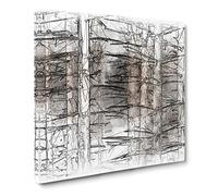 Bare Trees Sketch Modern Canvas Wall Art Print Ready to Hang, Framed Picture for Living Room Bedroom Home Office Décor, 14x14 Inch (35x35 cm)