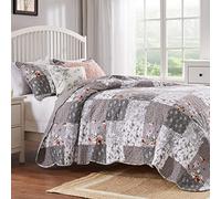 Barefoot Bungalow Quilt Set, face Microfiber Back 60% 40% Polyester Cotton-Rich Fill, Gray, King