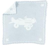 Barefoot Dreams 551 CozyChic Scalloped Receiving Blanket (Blue/White-Airplane)