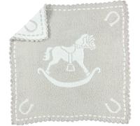 Barefoot Dreams 551 CozyChic Scalloped Receiving Blanket (Stone/White-Rocking Horse)