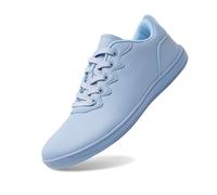Barefoot Men's Women's Large Size Plain Low Trainers Synthetic Leather Lace-Up Sneakers Wide Round Toe Minimalist Flat Shoes for Couple Walking and Leisure, 01 Sky Blue, 13 UK