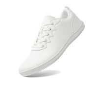 Barefoot Men's Women's Large Size Plain Low Trainers Synthetic Leather Lace-Up Sneakers Wide Round Toe Minimalist Flat Shoes for Couple Walking and Leisure, 01 White, 5 UK