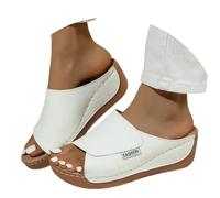 Barefoot Sandals Womens, Women's Comfy Wedge Platform Sandals Slip On Open Toe Leather Slides with Arch Support Summer Beach Outdoor White 7
