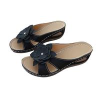 barefoot sandals womens - Women's Wedge Sandals Open Toe Peep Toe Platform Slide Mules with Flower Detail, Thick Sole Casual Summer Outdoor Slip On Sandals for Beach Holiday Walking