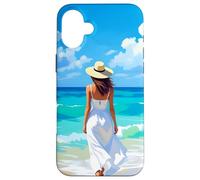 Barefoot Serenity A Woman Walks On the Beach Case for iPhone 16 Plus