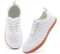 Barefoot Shoes for Womens Trainers Tide Toe Box Memory Foam Arch Support Running Shoes Ladies Lace Up Lightweight Non Slip Outdoor Walking Sneakers White UK 4