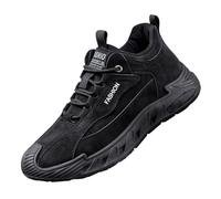 Barefoot Shoes Men's Leather Black Trekking Shoes Men's Waterproof Lightweight Running Shoes Breathable Leisure Shoes Plain Work Shoes Non-Slip Lace-up Shoes Soft Sole Hiking Shoes, black, 10 UK