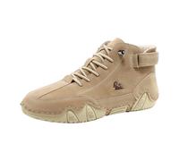 Barefoot Shoes Men's Leather Trainers Ankle High Men's Walking Shoes Flat Sole Sports Shoes Sporty Fitness Shoes Comfortable Leisure Shoes Non-Slip Outdoor Shoes Plain Jogging Shoes, Light yellow, 6