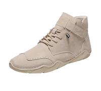 Barefoot Shoes Men's Leather Waterproof Boat Shoes Slip-On High Hiking Trekking Trainers Lightweight Breathable Casual Walking Shoes Comfortable Cowboy Boots Non Slip Orthopedic Flat Sneakers Beige