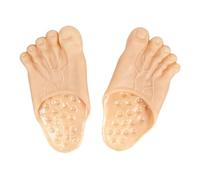 Barefoot Slippers with Funny Feet, Realistic Big Toe Slippers Shoe Covers Scary Funny Costume Props Toe Slippers for Halloween Family Cosplay Costume Accessories, beige, One Size