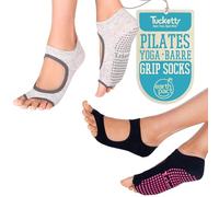 Barefoot Toeless Grip Socks 2-Pack, Allegro, Rotation Set for Pilates Women, Black, Static, Small-Medium