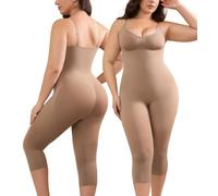 BareForma Women's Tummy Control Shapewear Bodysuit, Seamless Fully Body Capri Medium Compression Sculpting Body Suit Shaper, Sienna Buff, X-Large