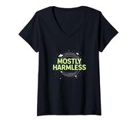 Barely Tolerable Mostly Harmless Cosmic Humor V-Neck T-Shirt, Women, Black, XL