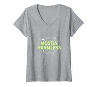 Barely Tolerable Mostly Harmless Cosmic Humor V-Neck T-Shirt, Women, Heather Grey, XXL