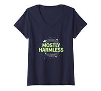 Barely Tolerable Mostly Harmless Cosmic Humor V-Neck T-Shirt, Women, Navy, L