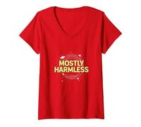 Barely Tolerable Mostly Harmless Cosmic Humor V-Neck T-Shirt, Women, Red, XXL