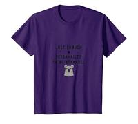 Barely Tolerable Personality Bear Humor Gift T-Shirt, Kids, Purple, 10 Years