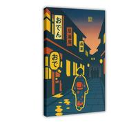 Bareronor A Walk in Osaka at Night Canvas Poster Bedroom Decor Landscape Office Room Decor Gift 16" L X 24" W