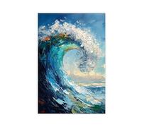 Bareronor Abstract Blue Ocean Wave Canvas Poster Wall Art Decor Print Picture Paintings for Living Room Bedroom Decoration 24" L X 36" W