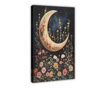 Bareronor Floral Crescent Moon Canvas Poster Bedroom Decor Landscape Office Room Decor Gift 16" L X 24" W
