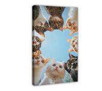 Bareronor Let's All Gather Round to Watch The Abstract Cat Canvas Poster Bedroom Decor Landscape Office Room Decor Gift 16" L X 24" W