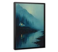 Bareronor Lonely Mountain Cabin in The Mist Canvas Poster Bedroom Decor Landscape Office Room Decor Gift 8" L X 12" W
