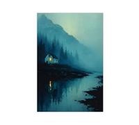 Bareronor Lonely Mountain Cabin in The Mist Canvas Poster Bedroom Decor Landscape Office Room Decor Gift 16" L X 24" W