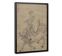Bareronor Rare Ming Laozi Riding Ox Canvas Poster Bedroom Decor Landscape Office Room Decor Gift 16" L X 24" W