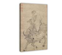 Bareronor Rare Ming Laozi Riding Ox Canvas Poster Bedroom Decor Landscape Office Room Decor Gift 20" L X 30" W
