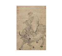 Bareronor Rare Ming Laozi Riding Ox Canvas Poster Bedroom Decor Landscape Office Room Decor Gift 24" L X 36" W