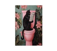Bareronor The Black Cat Reading The Newspaper on The Loo Canvas Poster Wall Art Decor Print Picture Paintings for Living Room Bedroom Decoration 20" L X 30" W