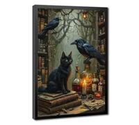 Bareronor The Raven And The Black Cat Canvas Poster Bedroom Decor Landscape Office Room Decor Gift 16" L X 24" W