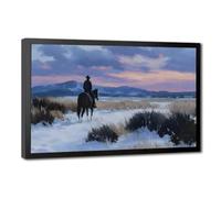 Bareronor Western Rider at Snowy Dawn Canvas Poster Bedroom Decor Landscape Office Room Decor Gift 20" L X 30" W