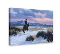 Bareronor Western Rider at Snowy Dawn Canvas Poster Bedroom Decor Landscape Office Room Decor Gift 24" L X 36" W