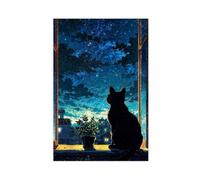 Bareronor Window-Sill Shooting Star Anime Cat Canvas Poster Bedroom Decor Landscape Office Room Decor Gift 20" L X 30" W