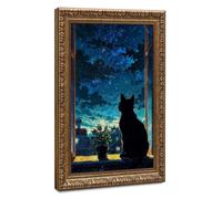 Bareronor Window-Sill Shooting Star Anime Cat Canvas Poster Bedroom Decor Landscape Office Room Decor Gift 8" L X 12" W
