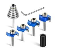 Barfeery 4pcs Router Bits 1/4 Shank with 6 Bearings Set Rabbeting Router Bit for Wood Grooving with 1/2in to 1/4in Router Collet