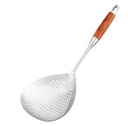 Barfeery Large Skimmer Slotted Spoon - 304 Stainless Steel Skimmer Spoon with Wooden Long Handle, 16 Inches Deep Fryer Scoop Easy to Use