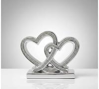 Bargain Brooz Crushed Diamond Double Heart Ornament with Square Base | Silver Sparkly Bling Decorative Shelf Ornament for Home, Wedding, (BB-6)