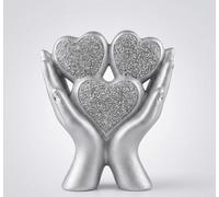 Bargain Brooz Crushed Diamond Two Hands Love Ornament - Ceramic Shelf Sitter Decoration | Sparkling Silver Romantic Home Decor Figurine for Living Room, Bedroom & Wedding Gift