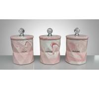 Bargain Brooz Set of 3 Marble Design Coffee Tea Sugar Canisters | Crystal Kitchen Storage Jars | Luxury Home Decor Gift (Pink BB-320)