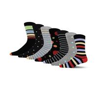 BARGAIN BUNDLE Bamboo Patterned Crew Socks for Men - Size 7-11 - Multipack, 7 Pairs (Black/Navy/Grey Spots & Stripes)
