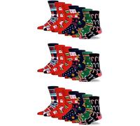 BARGAIN BUNDLE Mens Christmas Cotton Socks - Festive Gift Set with Santa Reindeer Snowman Tree Nutcracker and Gingerbread, Soft Breathable Comfortable Crew Socks UK 7-11, 21 Pair Christmas 1