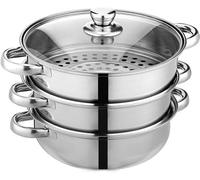 Bargain Crown 22cm 4-Piece Stainless Steel Steamer Set | 3-Tier Pot with Glass Lid & Capsulated Bottom | High-Quality Kitchen Tools for Healthy Cooking | Perfect for Vegetables, Fish, Meat & More