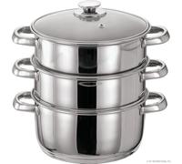 Bargain Crown 24cm 4-Piece Stainless Steel Steamer Set | 3-Tier Pot with Glass Lid & Capsulated Bottom | High-Quality Kitchen Tools for Healthy Cooking | Perfect for Vegetables, Fish, Meat & More