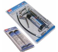 Bargain Crown Manual Grease Gun Set with 3 Cartridges - Pistol Grip Greaser with Flexible & Rigid Hoses - 3oz/85g Capacity - Ideal for Automotive, Machinery & DIY Lubrication (UK)