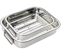 Bargain Crown Pack of 2 Stainless Steel Roasting Tins with Racks 30cm & 32cm Oven-Safe Roasting Pans with Handles Ideal for Meat, Vegetables, Healthy Cooking Durable Oven Trays for Everyday Roasts