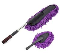 Bargain Crusader Removable Telescopic Car Wax Drag Nano Fiber Car Wash Brush Car Dusting Tool Car Mop Wax Duster Exterior Interior Cleaning Kit (Premium Car Duster & Dash Duster 2 Pcs Set, Purple)