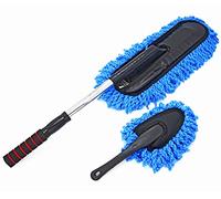 Bargain Crusader Removable Telescopic Car Wax Drag Nano Fiber Car Wash Brush Car Dusting Tool Car Mop Wax Dash Duster Exterior Interior Cleaning Kit (Premium Car Duster & Dash Duster 2 Pcs Set, Blue)