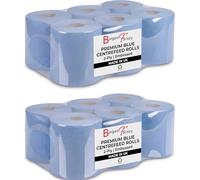 Bargain Factory 12 x Blue Centrefeed Rolls Premium Quality 2 Ply Embossed Paper Towels Hand Towel Rolls, Pack of 12 Tissue Rolls Strong & Absorbent Perfect for Commercial & Kitchen Use Cleaning Toilet